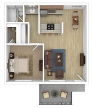1 BR, 1 BA 1-16 floor plan
